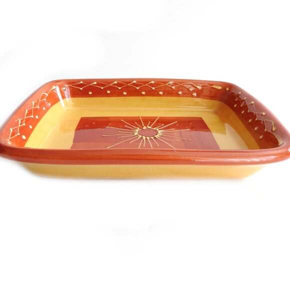 Vintage Vallauris Terre De France Stoneware Bowl Tray 1950 Handmade Orange Sun - Picture 2 of 6